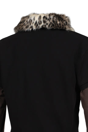 FUR COLLAR LAYERED POLO T SHIRTS / BLK