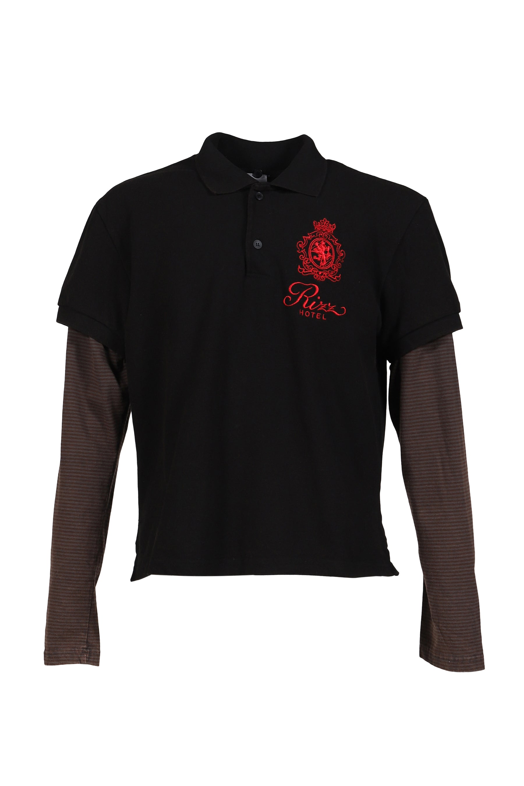 FUR COLLAR LAYERED POLO T SHIRTS / BLK