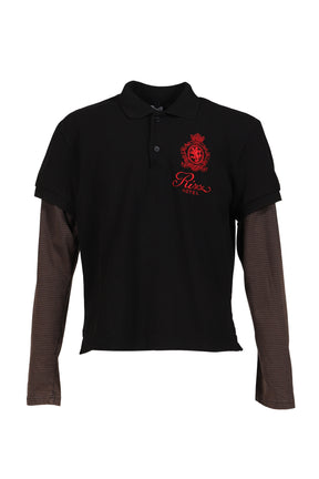 FUR COLLAR LAYERED POLO T SHIRTS / BLK