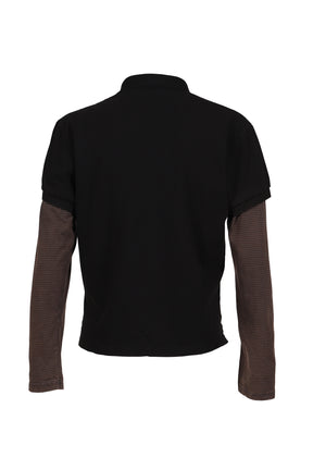 FUR COLLAR LAYERED POLO T SHIRTS / BLK