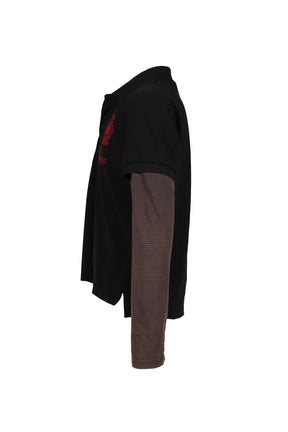 FUR COLLAR LAYERED POLO T SHIRTS / BLK