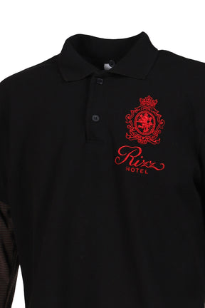 FUR COLLAR LAYERED POLO T SHIRTS / BLK