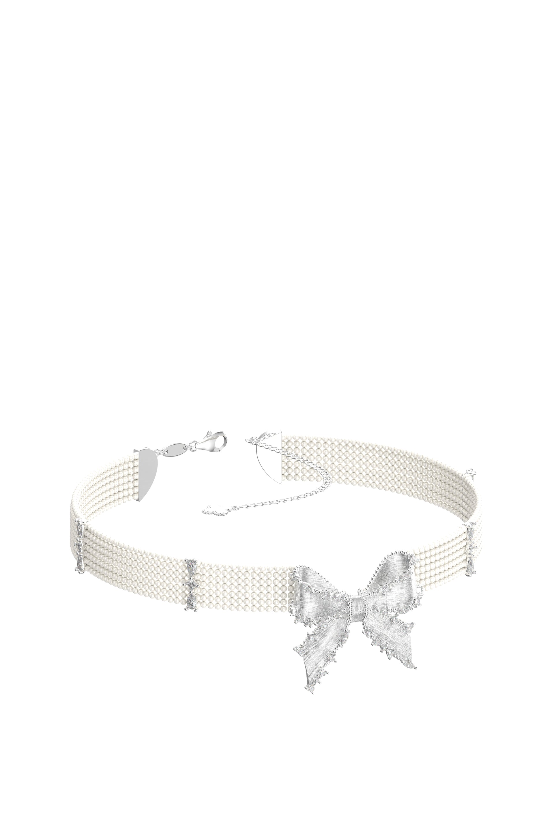 BOWKNOT BEADED NECKLACE / SIL