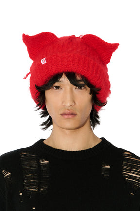 MOHAIR CHUNKY EARS BEANIE / RED 