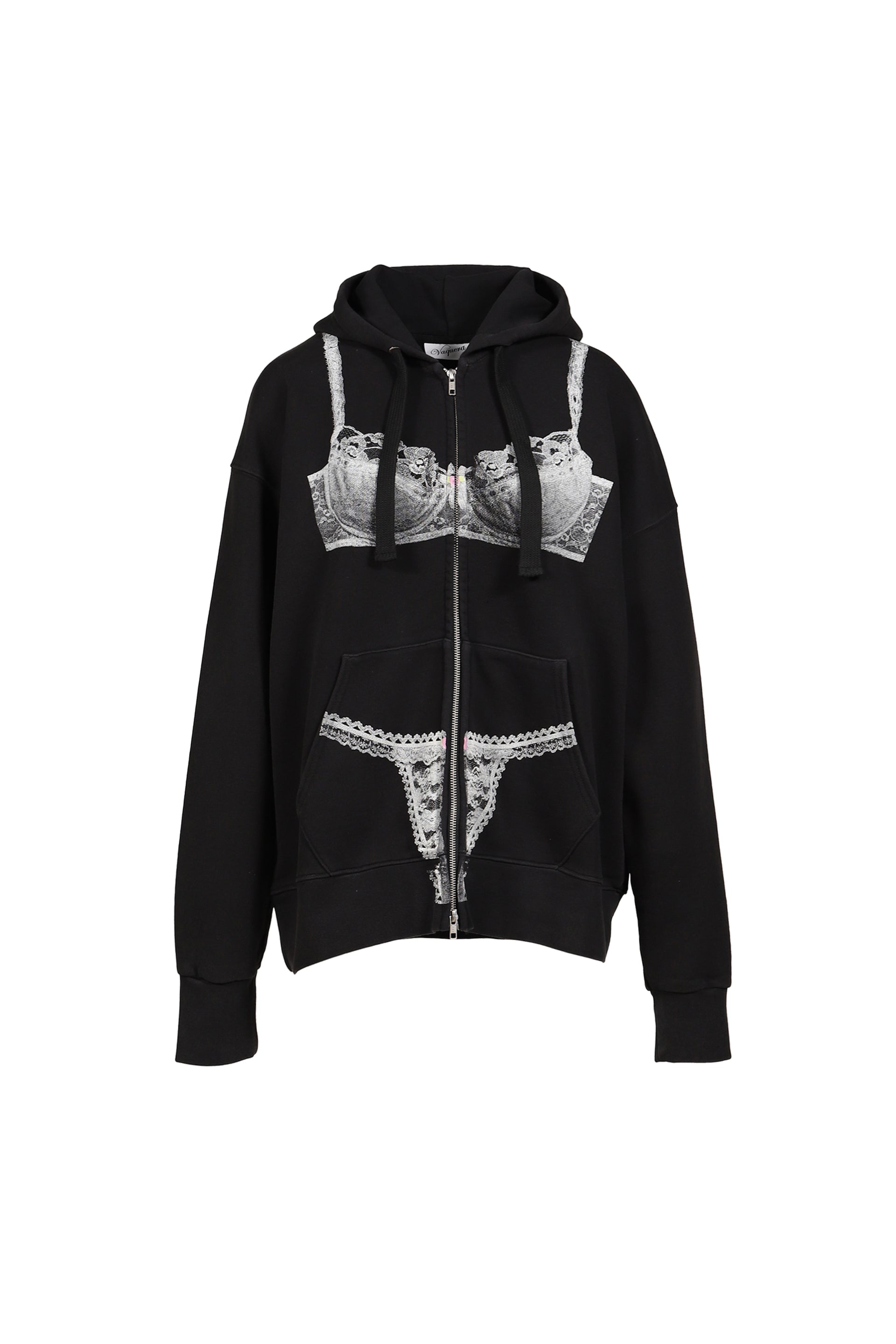 TROMPE L'OEIL ZIP HOODIE KNIT / BLK