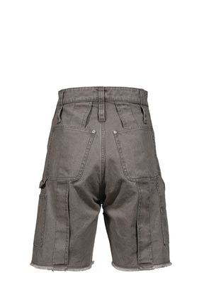 DOUBLE KNEE MOTION PLEAT CANVAS SHORT PANTS(EXCLUSIVE) / GRY