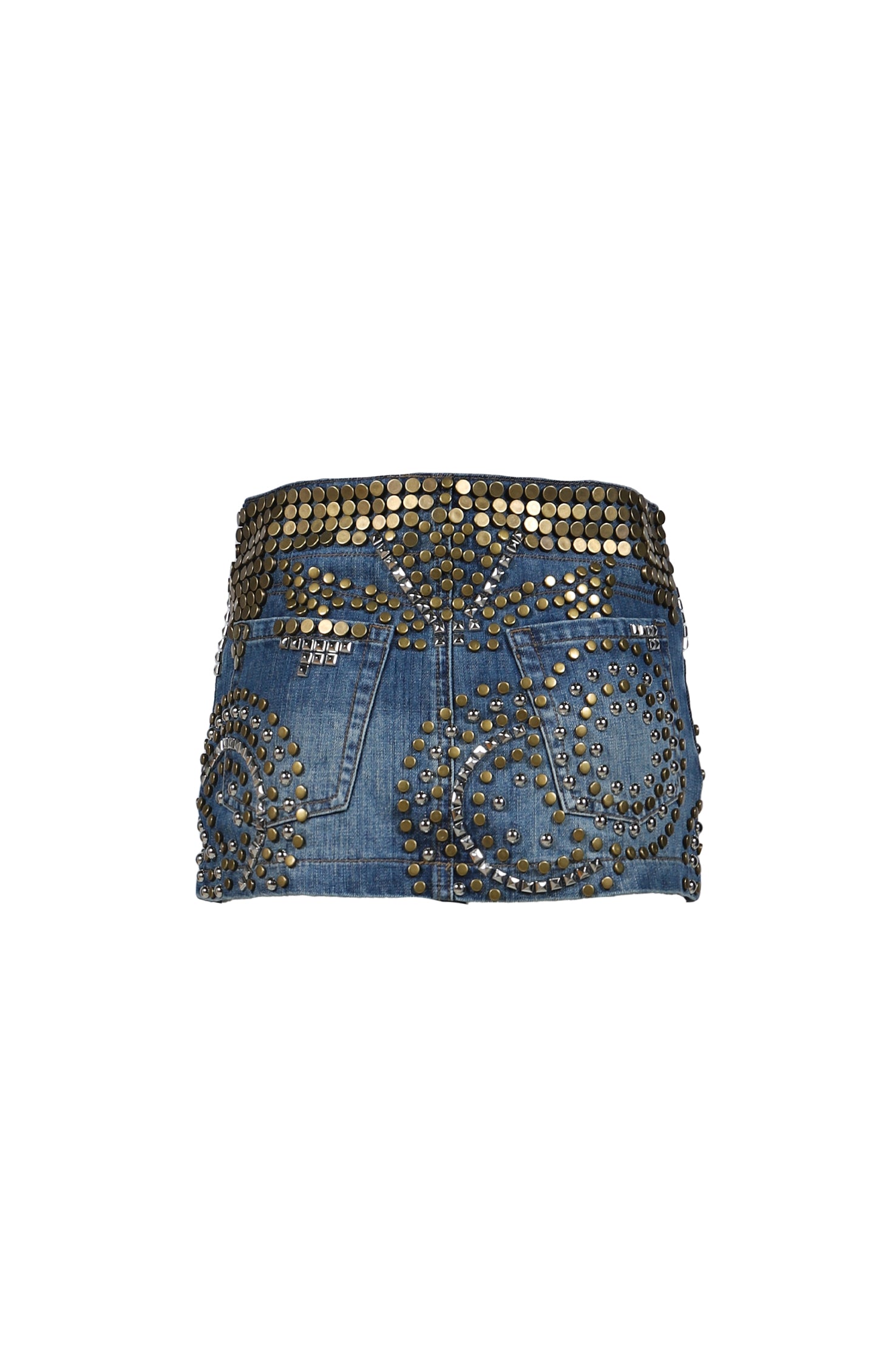 STUDDED DENIM MINI SKIRT  / INDIGO