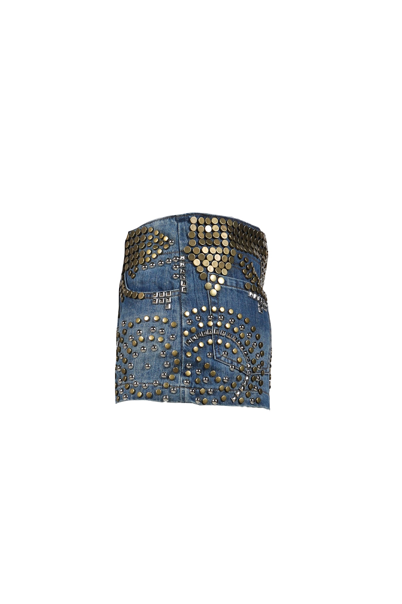 STUDDED DENIM MINI SKIRT  / INDIGO