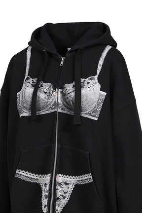 TROMPE L'OEIL ZIP HOODIE KNIT / BLK