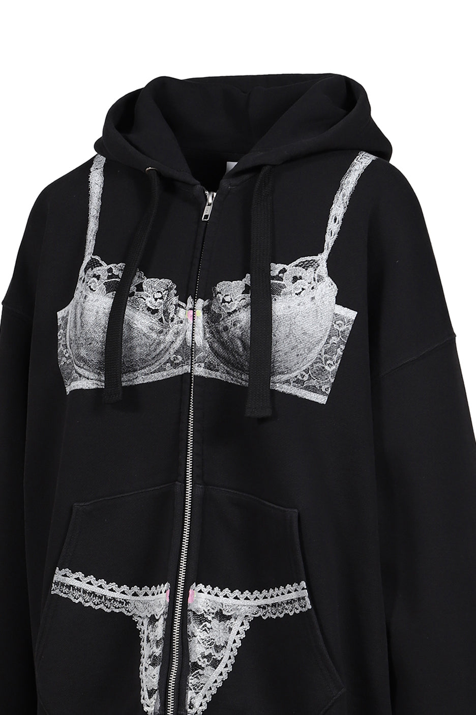 TROMPE L'OEIL ZIP HOODIE KNIT / BLK