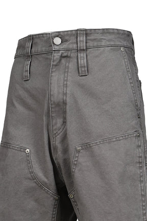 DOUBLE KNEE MOTION PLEAT CANVAS SHORT PANTS(EXCLUSIVE) / GRY