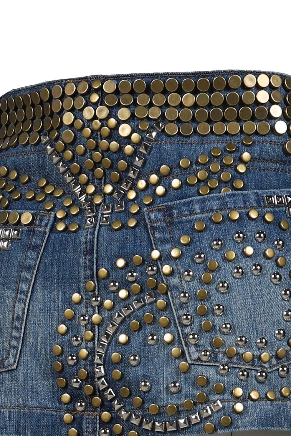 STUDDED DENIM MINI SKIRT  / INDIGO