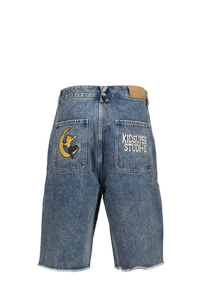 PATCHES DENIM LONG SHORT / WASHED BLU