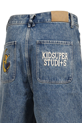 PATCHES DENIM LONG SHORT / WASHED BLU