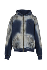 DIRTY-WASHED ZIP-UP HOODIE / NAVY
