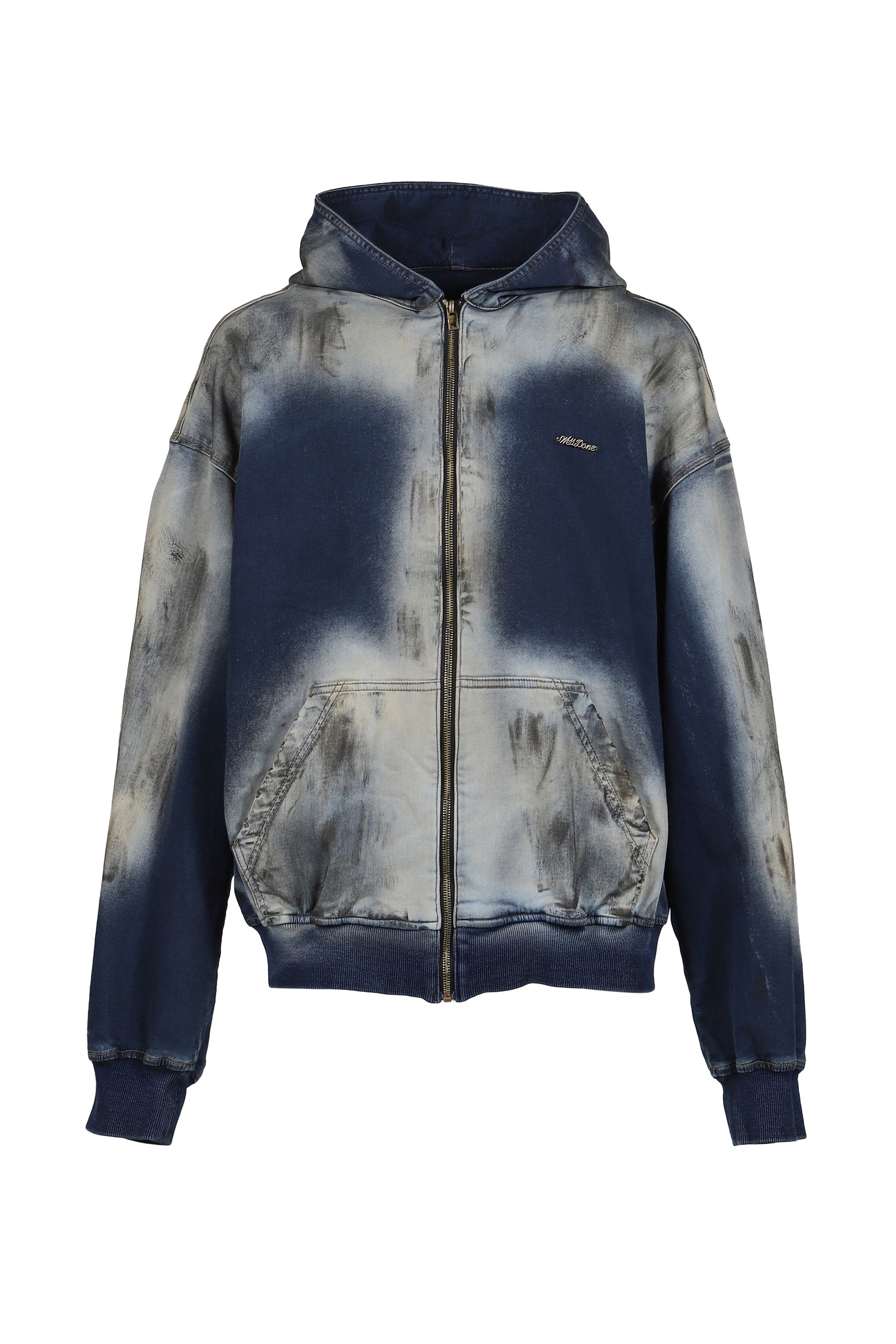 DIRTY-WASHED ZIP-UP HOODIE / NAVY