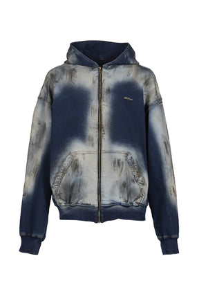 DIRTY-WASHED ZIP-UP HOODIE / NAVY