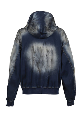 DIRTY-WASHED ZIP-UP HOODIE / NAVY