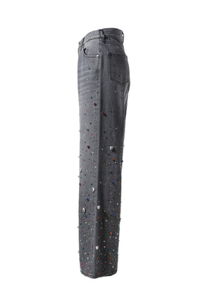 STRASS WIDE DENIM PANT / GRY