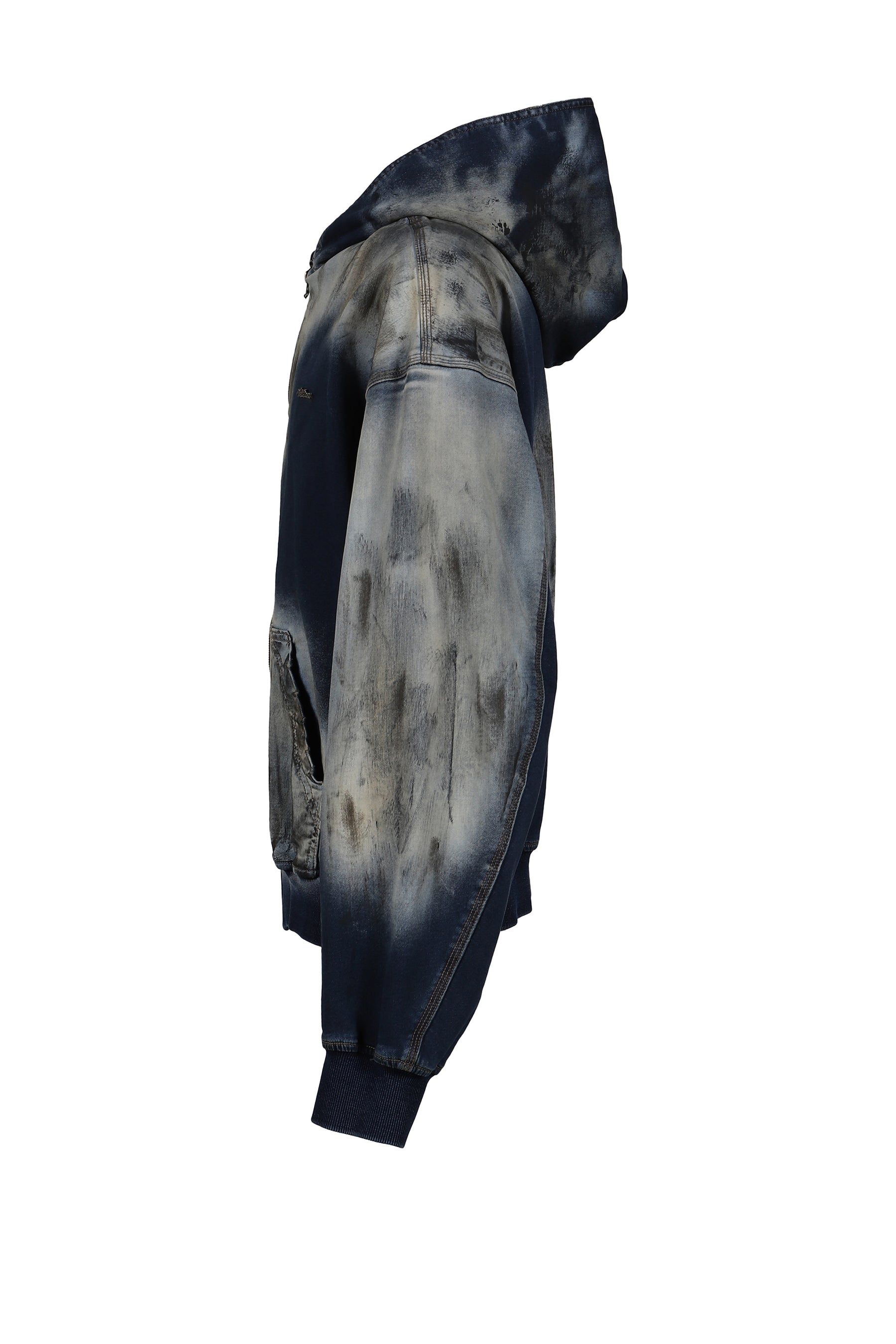DIRTY-WASHED ZIP-UP HOODIE / NAVY