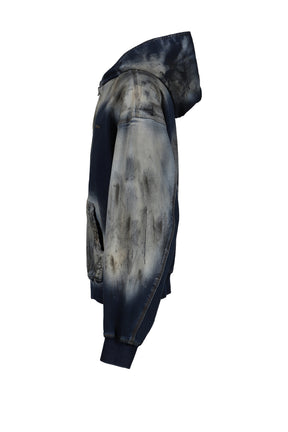 DIRTY-WASHED ZIP-UP HOODIE / NAVY