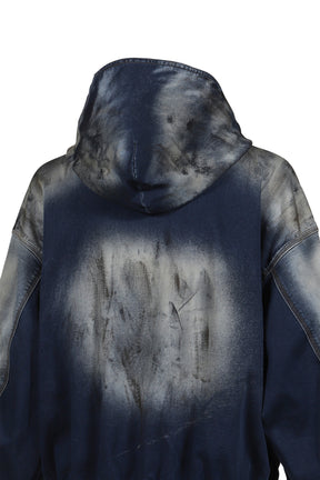 DIRTY-WASHED ZIP-UP HOODIE / NAVY