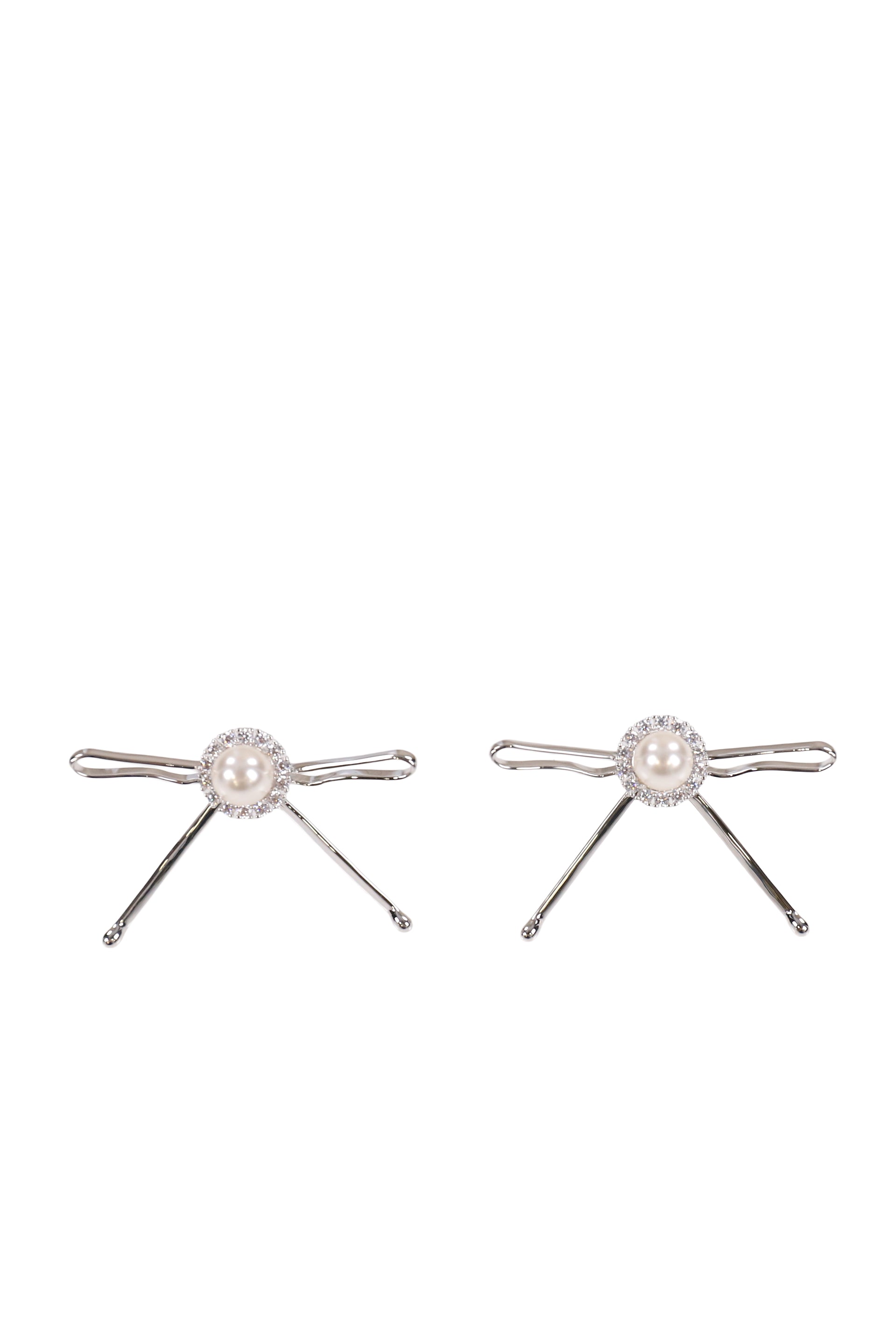 HAIR CLIP PATCHWORK BOW PEARL STUD EARRINGS / WHT