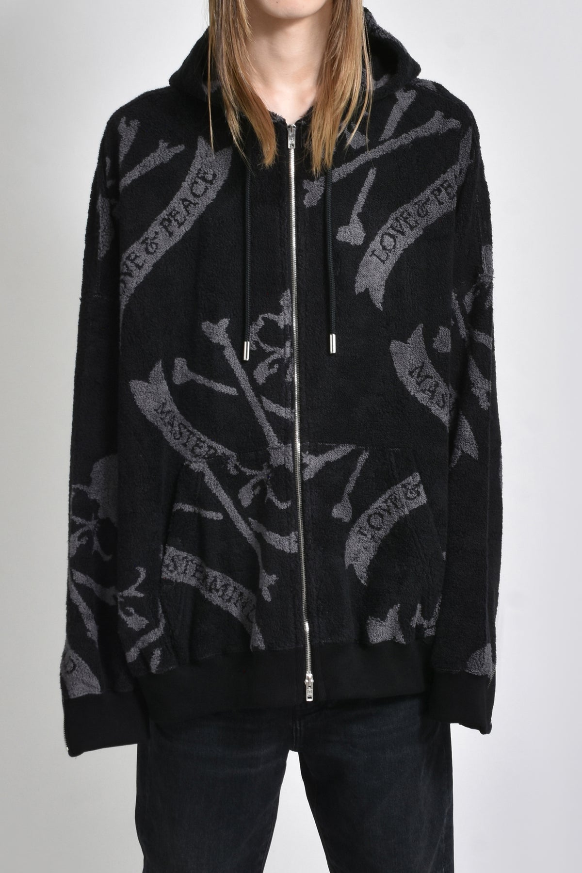 TERRY CLOTH ZIP-UP HOODIE / BLK CHA