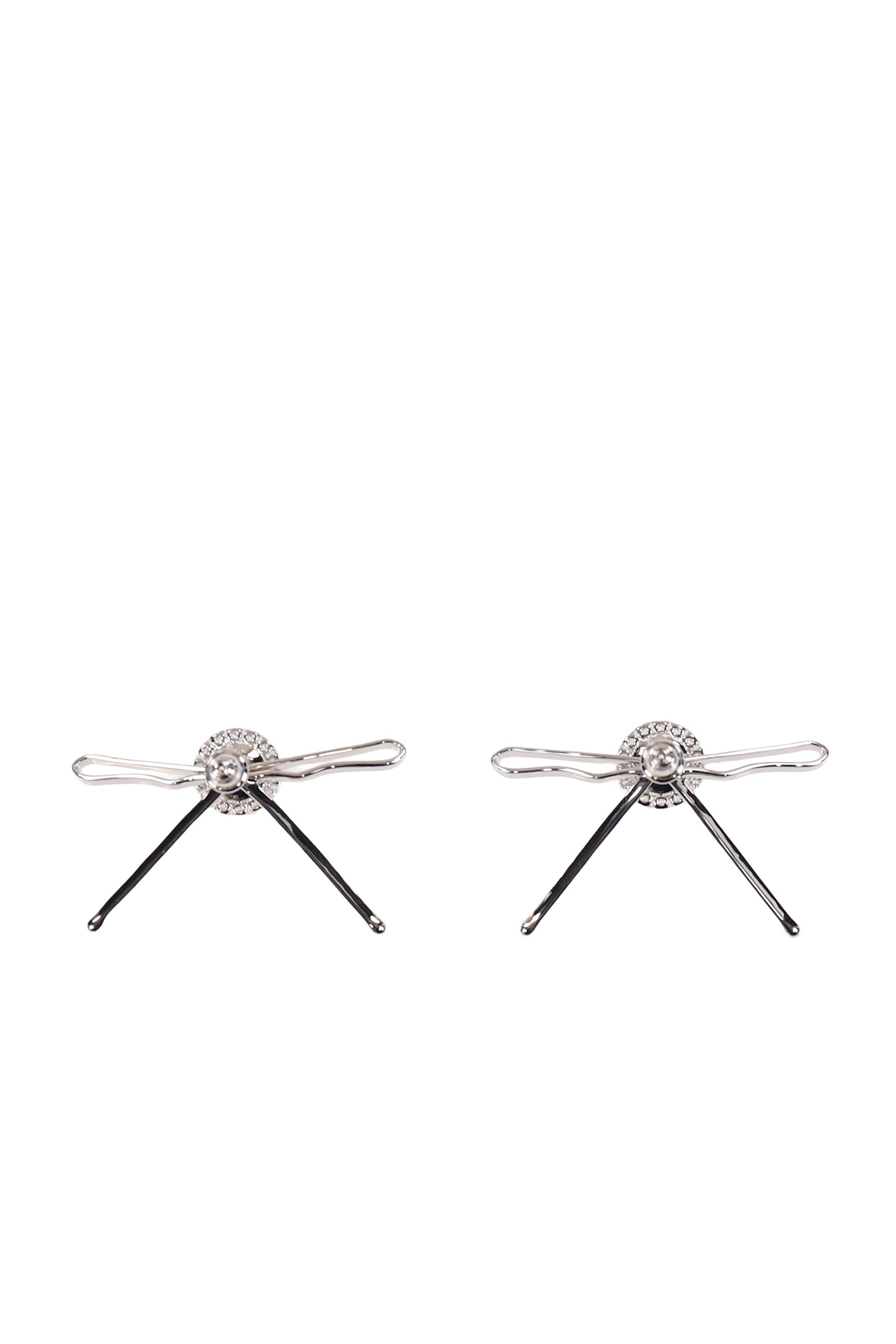 HAIR CLIP PATCHWORK BOW PEARL STUD EARRINGS / WHT