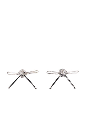 HAIR CLIP PATCHWORK BOW PEARL STUD EARRINGS / WHT