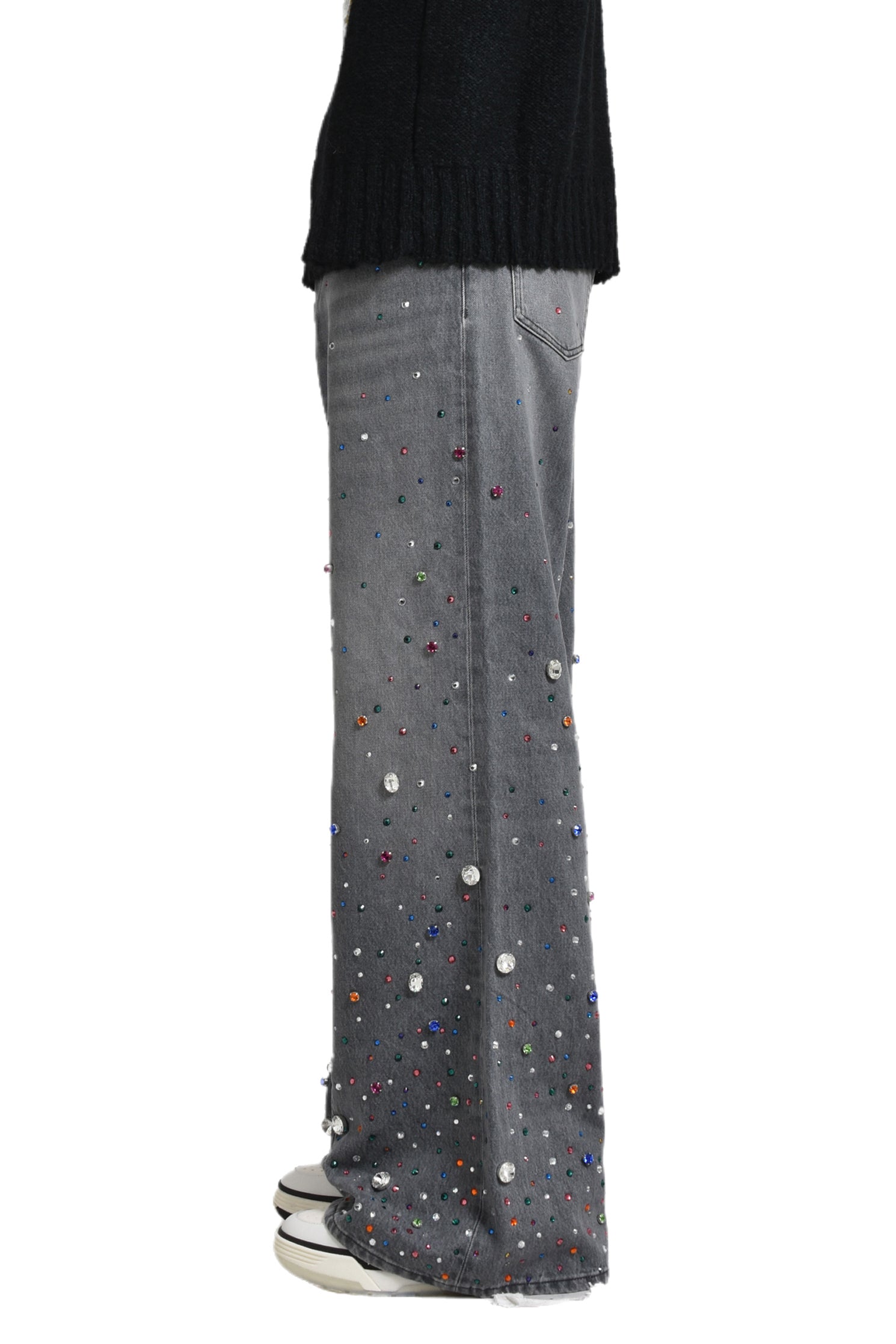 STRASS WIDE DENIM PANT / GRY