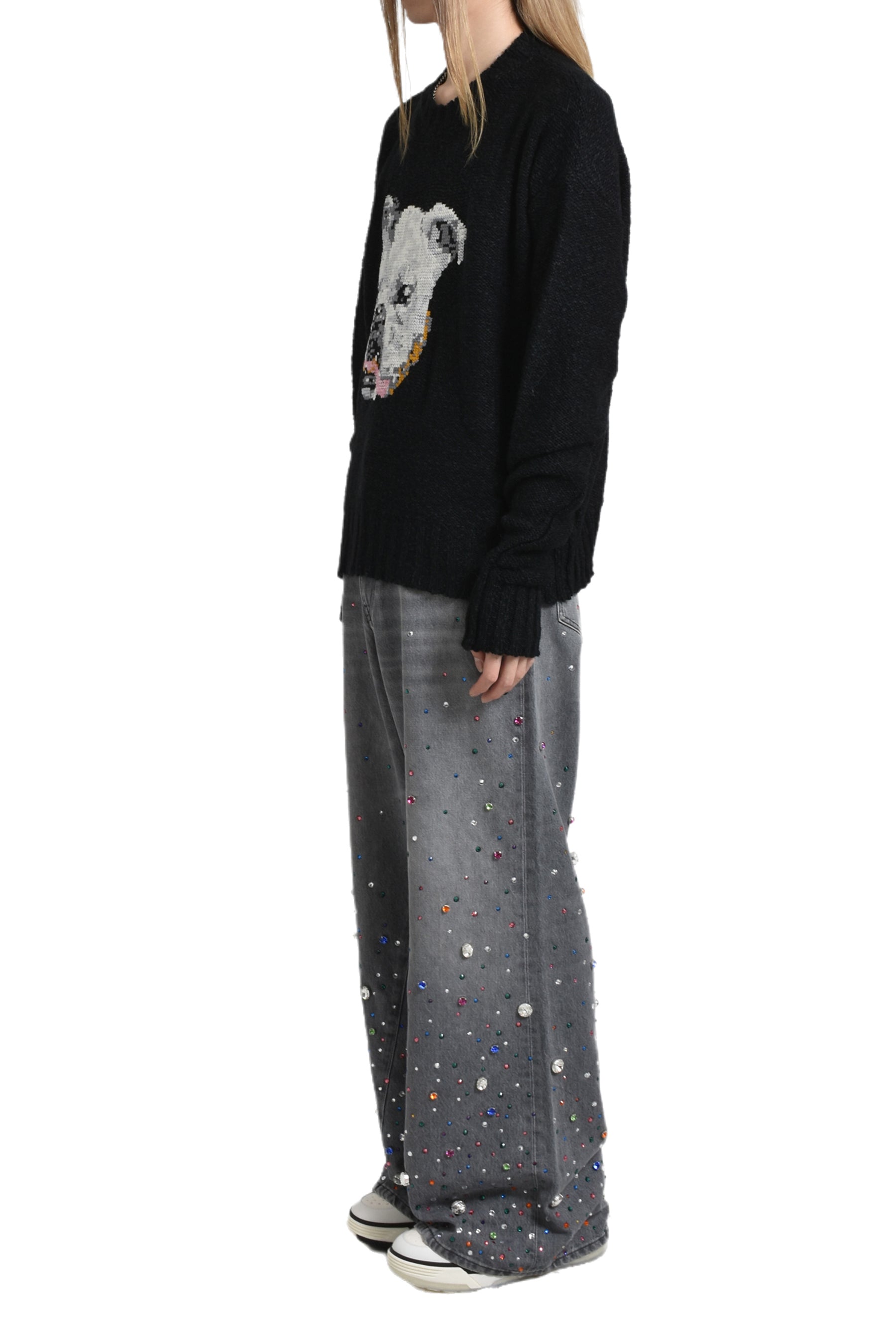 STRASS WIDE DENIM PANT / GRY