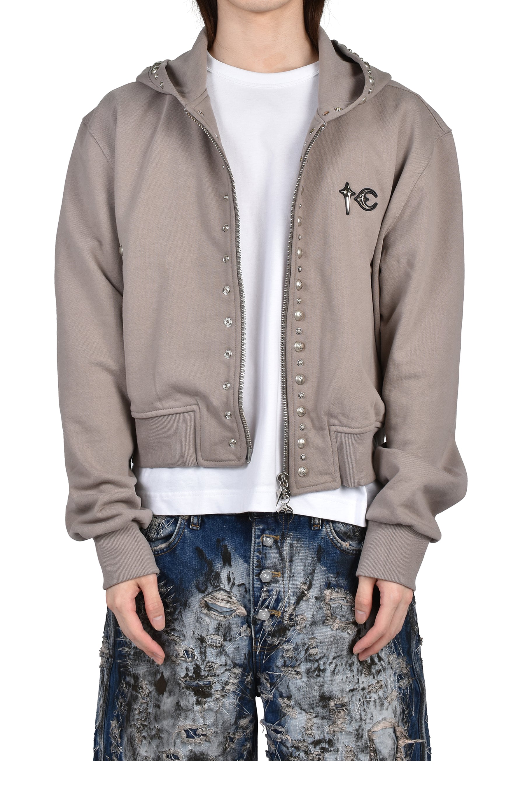 Thug Club サグクラブ SS26 TC STUDDED LINE CROPPED ZIP-UP HOODIE