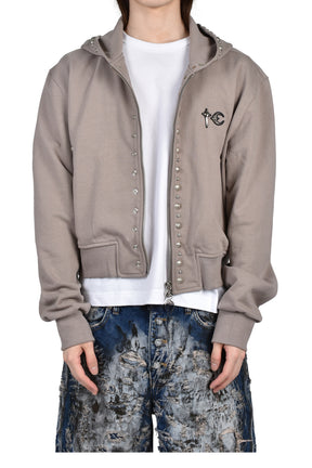 TC STUDDED LINE CROPPED ZIP-UP HOODIE / BEIGE