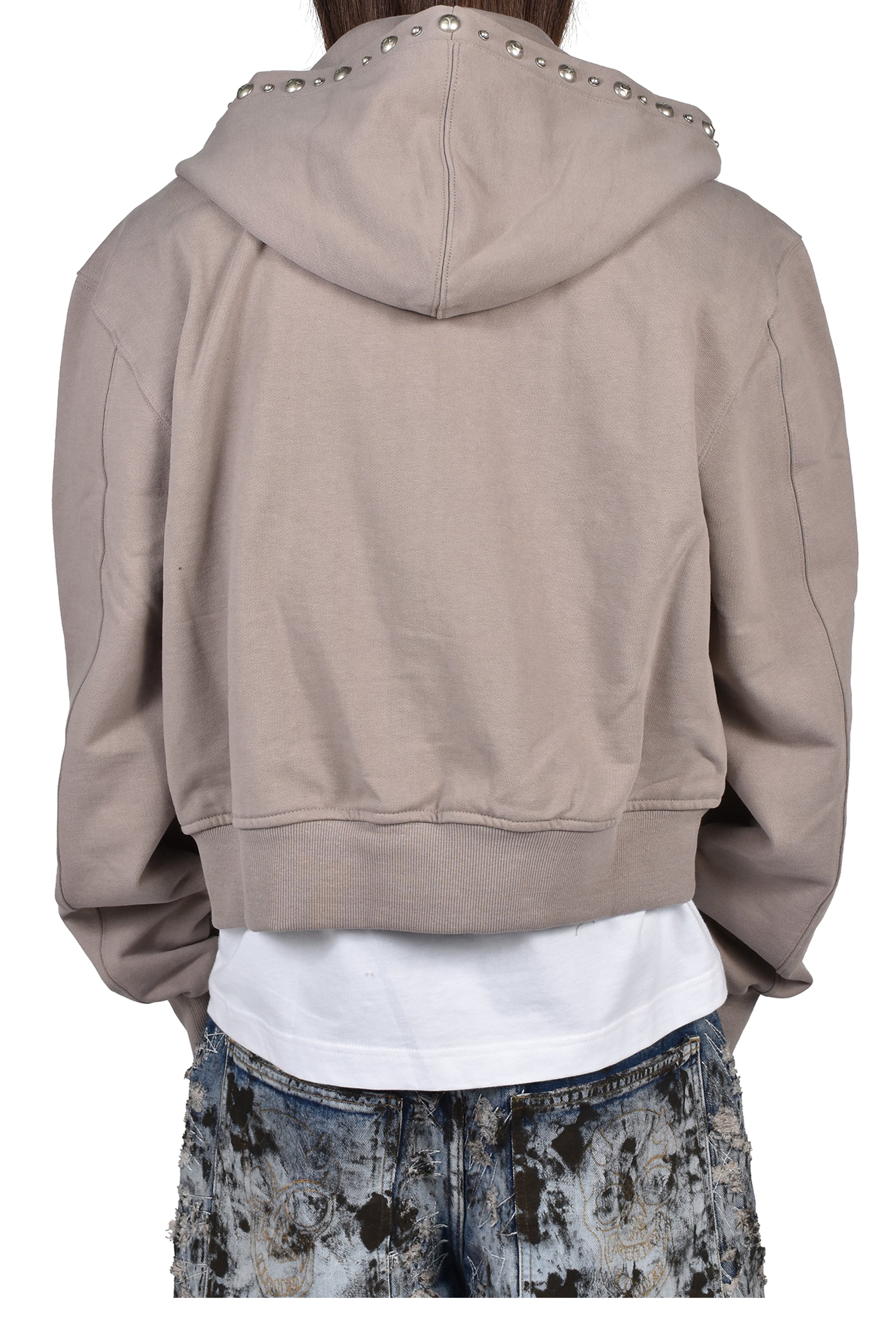 TC STUDDED LINE CROPPED ZIP-UP HOODIE / BEI
