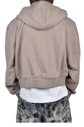 TC STUDDED LINE CROPPED ZIP-UP HOODIE / BEIGE