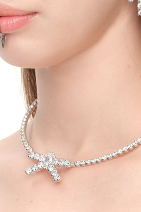 GEMSTONE PAVE BOW CHOCKER / SIL