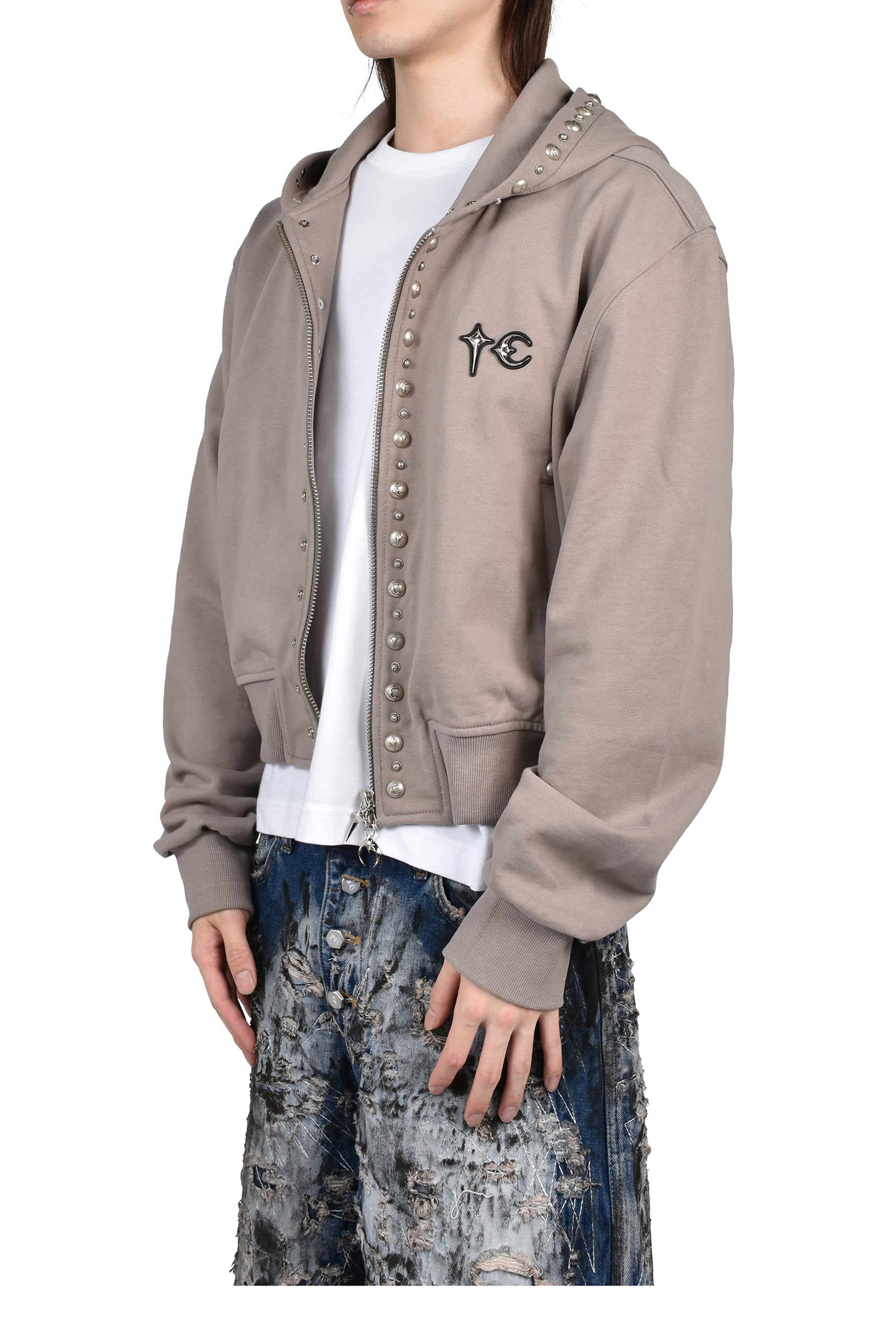 Thug Club サグクラブ SS26 TC STUDDED LINE CROPPED ZIP-UP HOODIE
