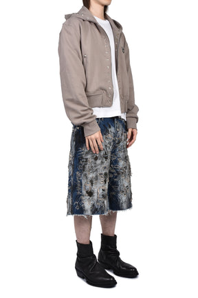 TC STUDDED LINE CROPPED ZIP-UP HOODIE / BEIGE