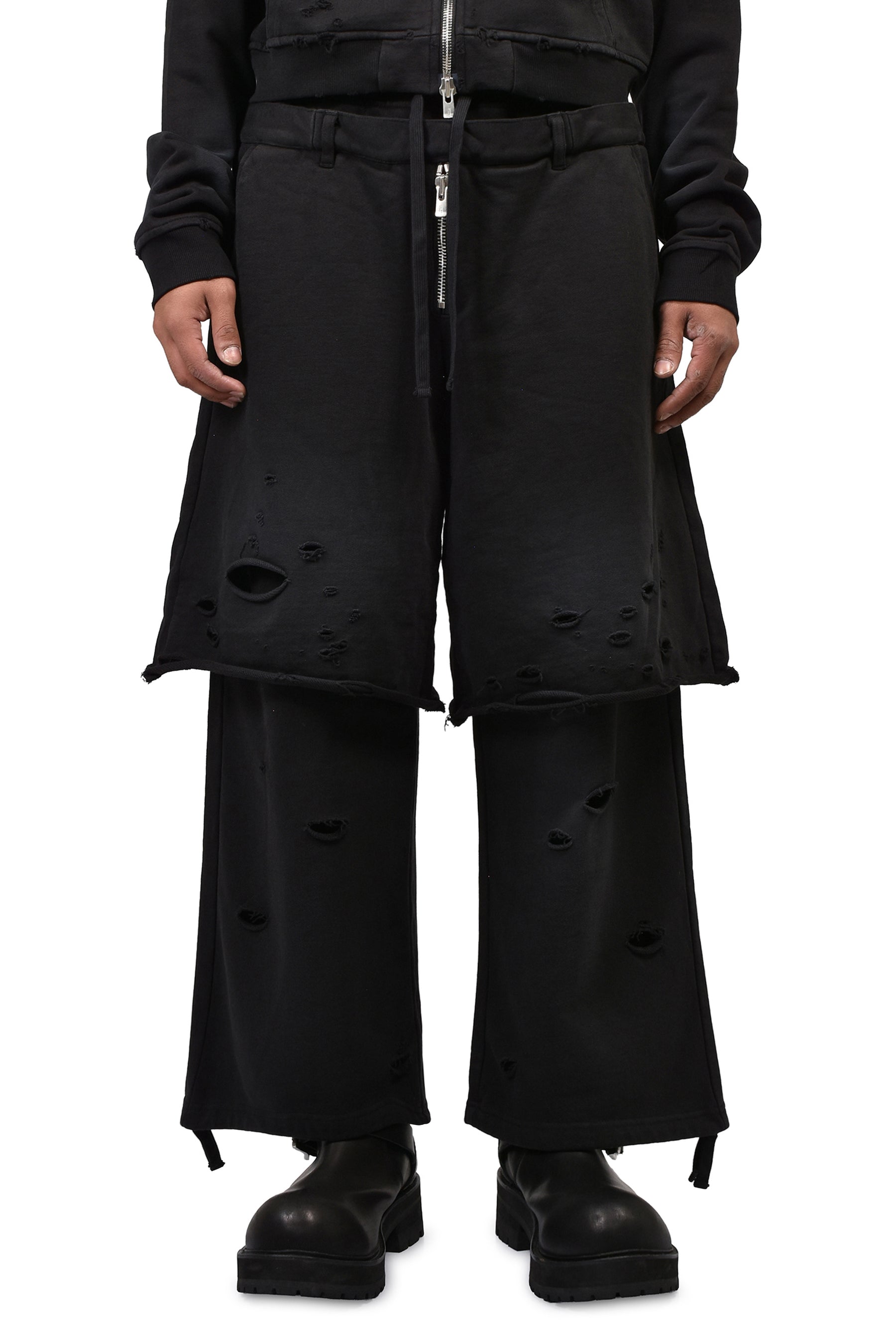 LAYERED SWEAT TROUSER / FADED BLK