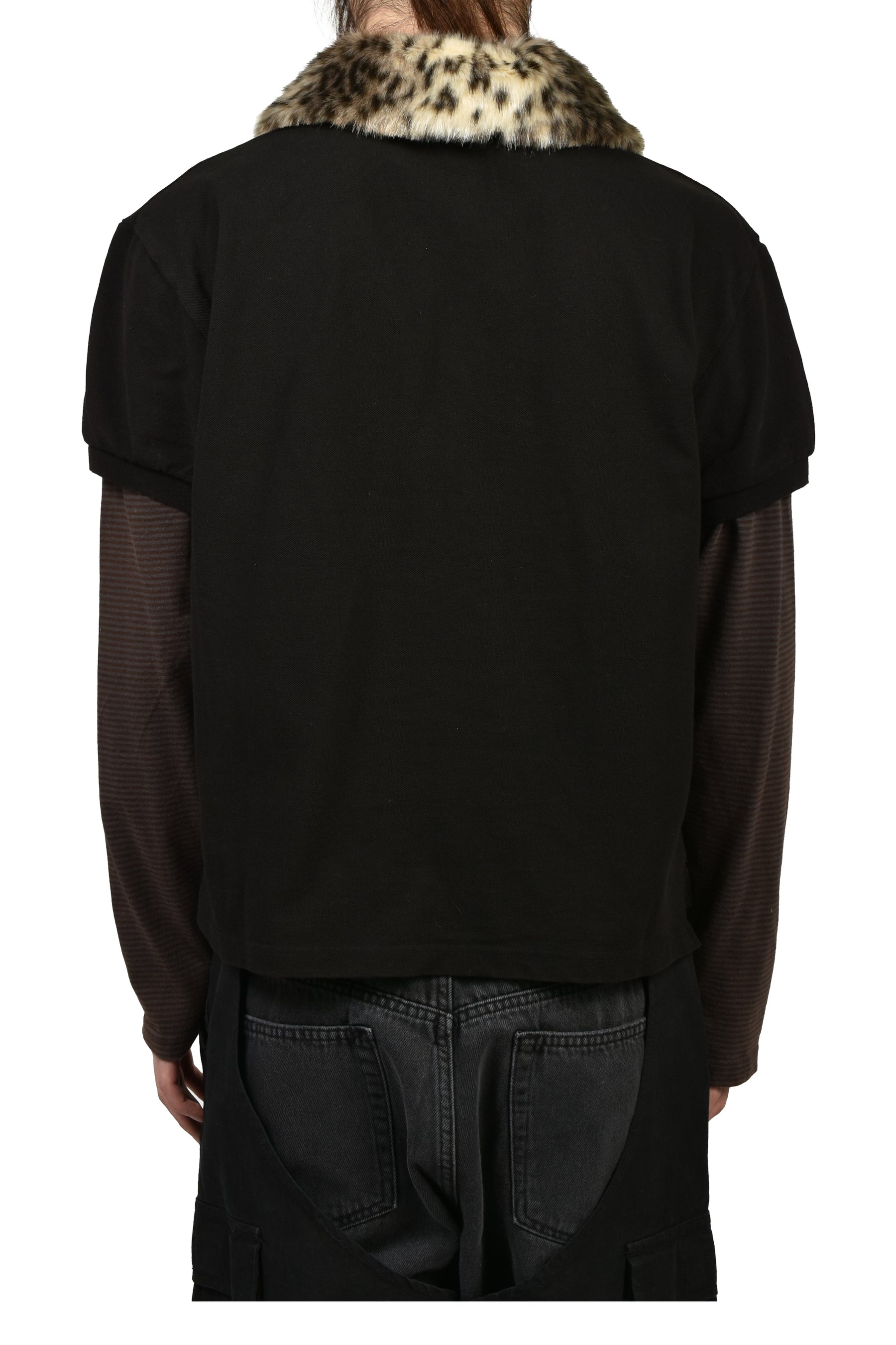 FUR COLLAR LAYERED POLO T SHIRTS / BLK