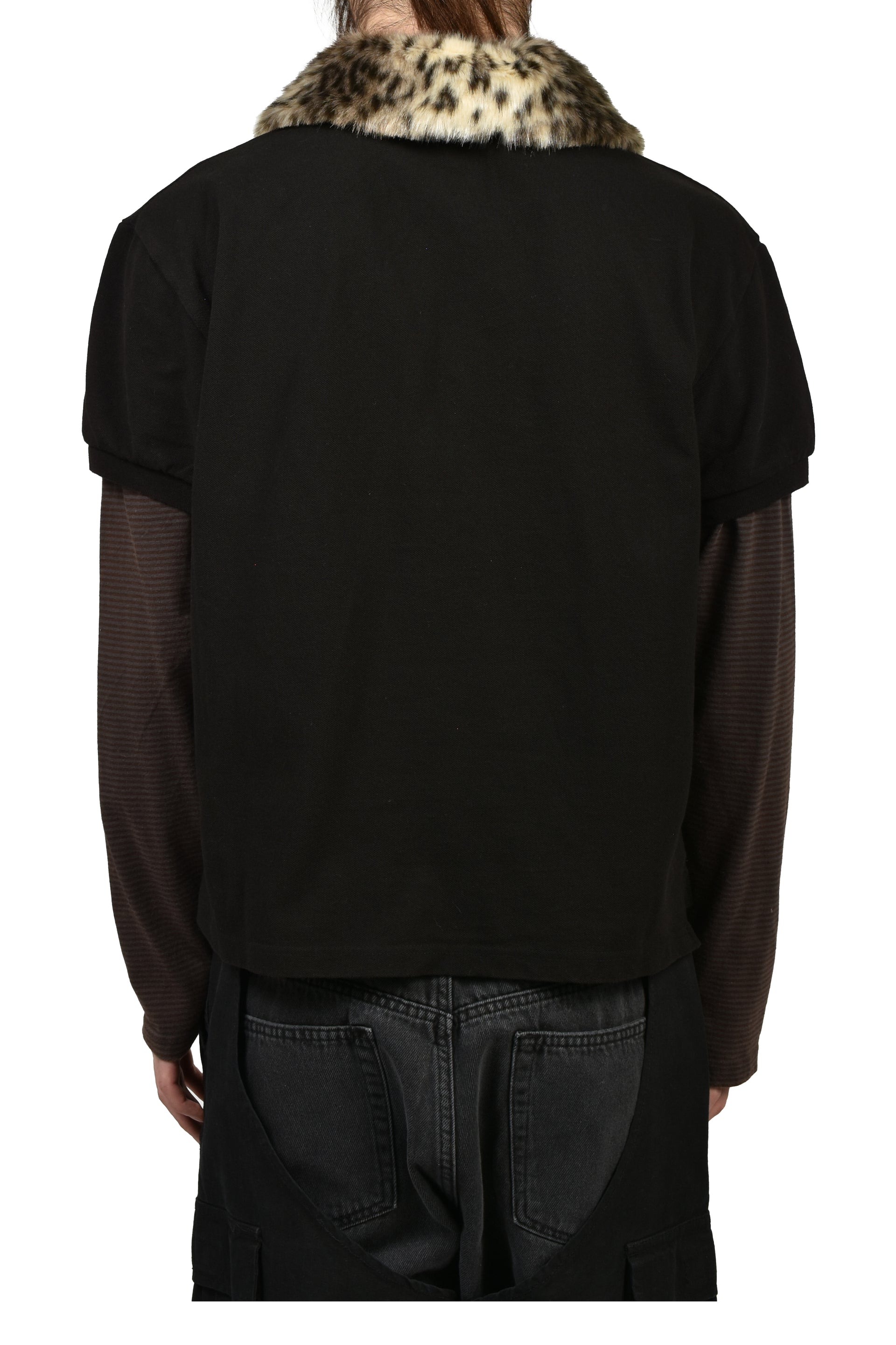 FUR COLLAR LAYERED POLO T SHIRTS / BLK