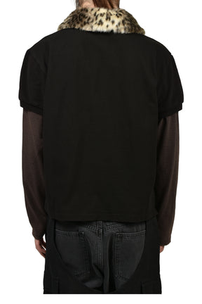 FUR COLLAR LAYERED POLO T SHIRTS / BLK