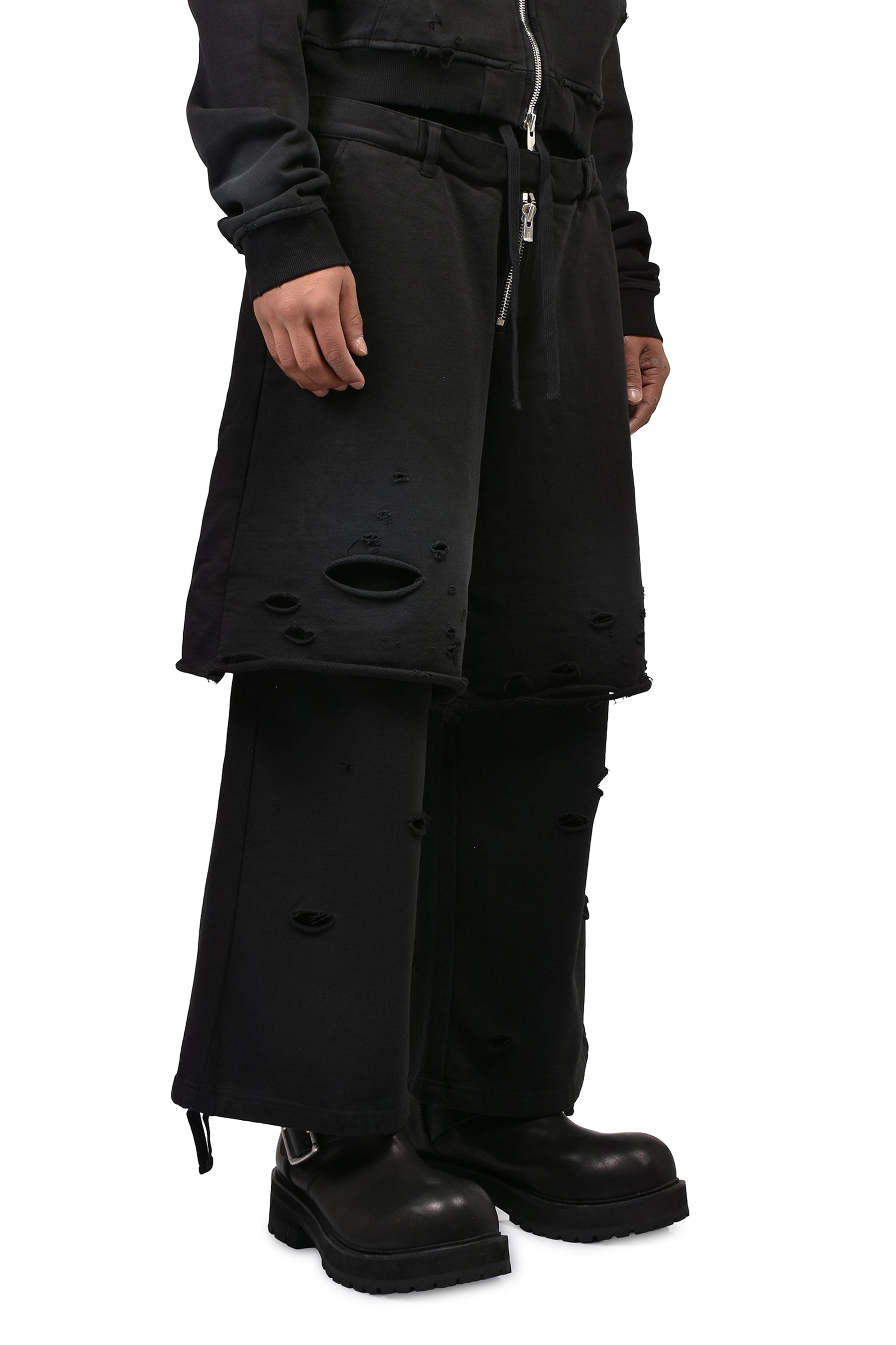 LAYERED SWEAT TROUSER / FADED BLK
