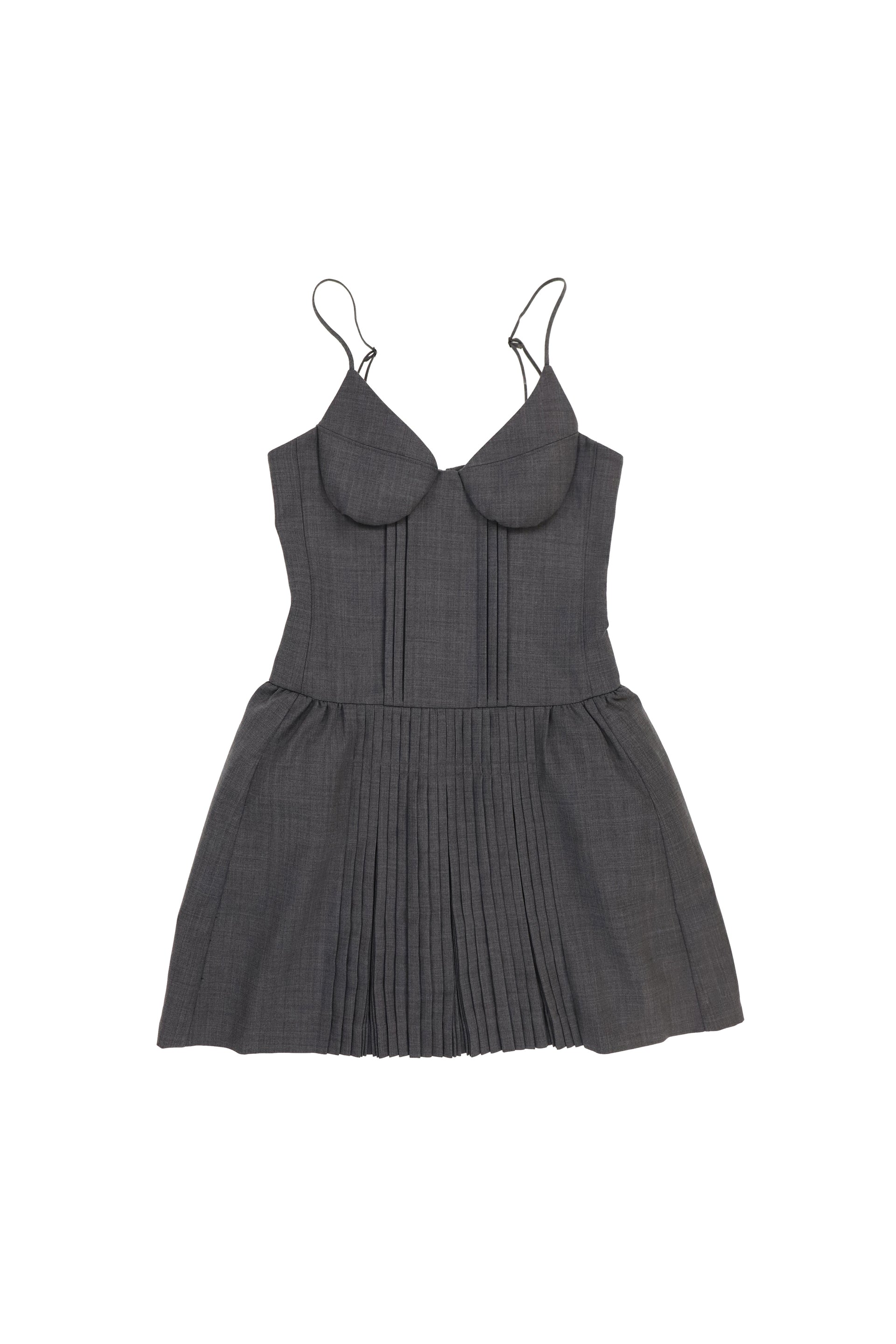 TUCK DETAIL BUSTIER SLIP DRESS / GRY