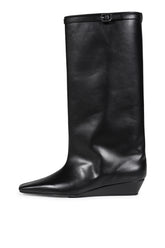 MELTING WEDGED LEATHER BOOTS / BLK