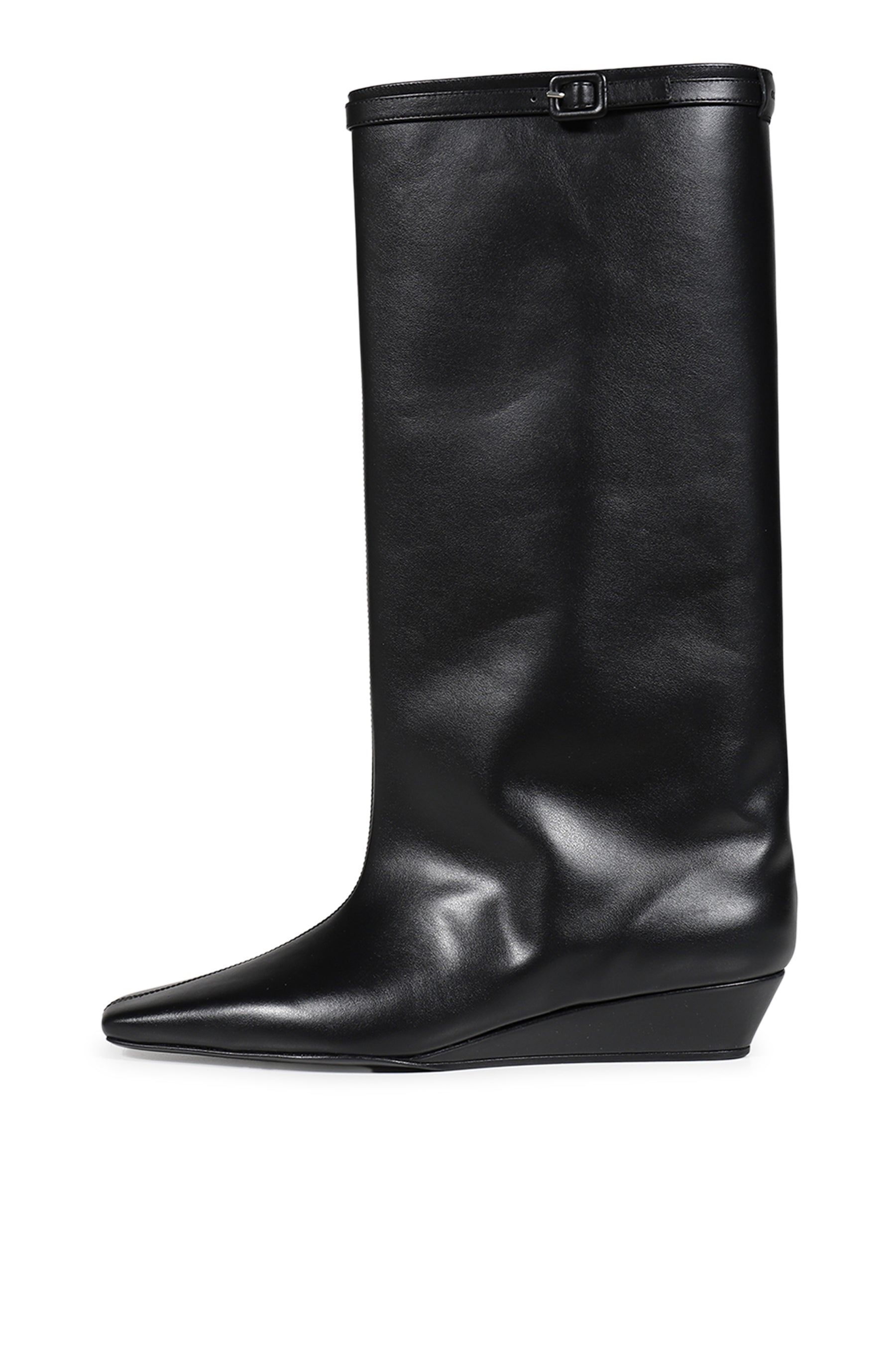 MELTING WEDGED LEATHER BOOTS / BLK