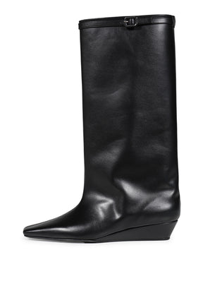MELTING WEDGED LEATHER BOOTS / BLK