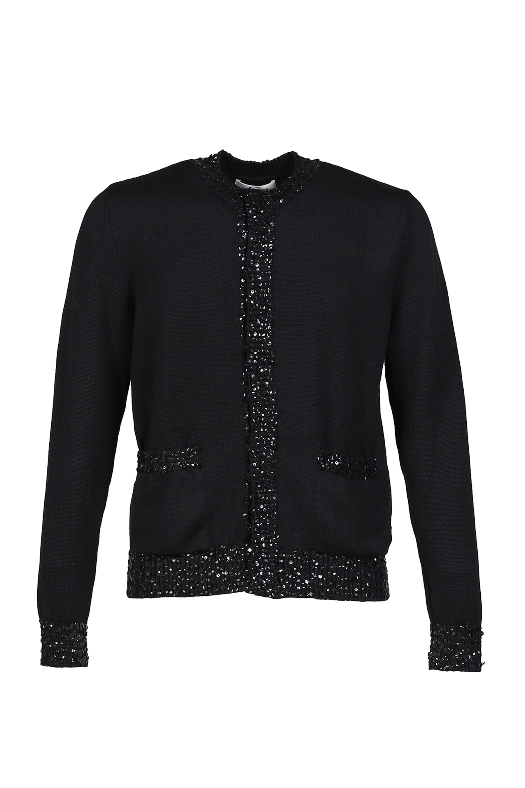 SEQUIN TRIM CARDIGAN / BLK SEQUIN