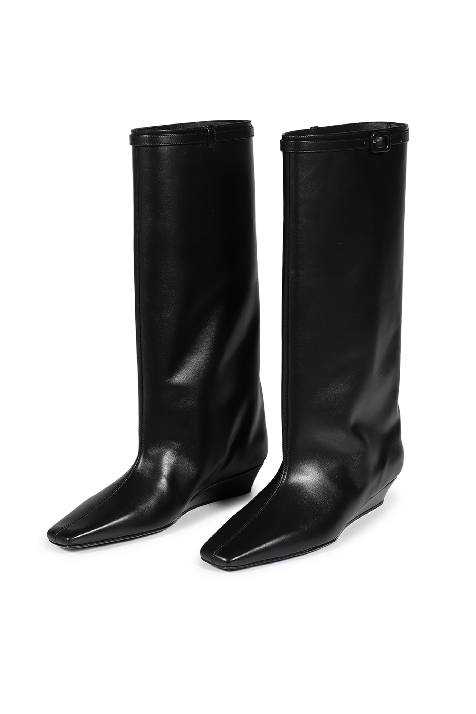 MELTING WEDGED LEATHER BOOTS / BLK